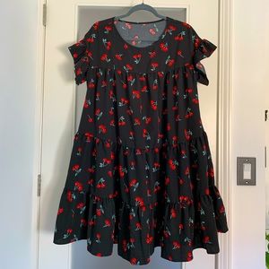 Shein dress sz M new black tiered cherry print 🍒